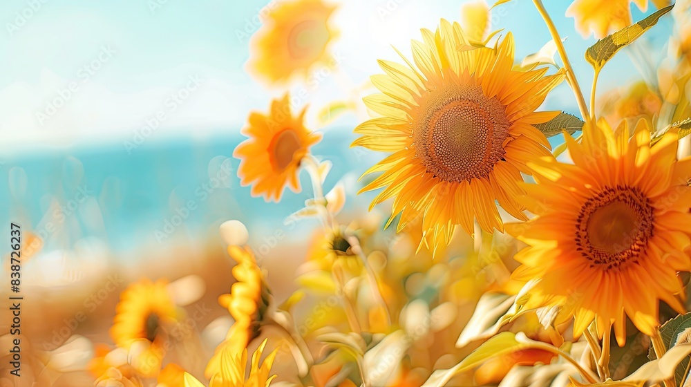 A bright sunflower in full bloom surrounded by colorful flowers in a sunlit garden, with a beautiful bokeh background.. A bright sunflower in full bloom surrounded by colorful flowers in a sunlit garden, with a beautiful bokeh background..