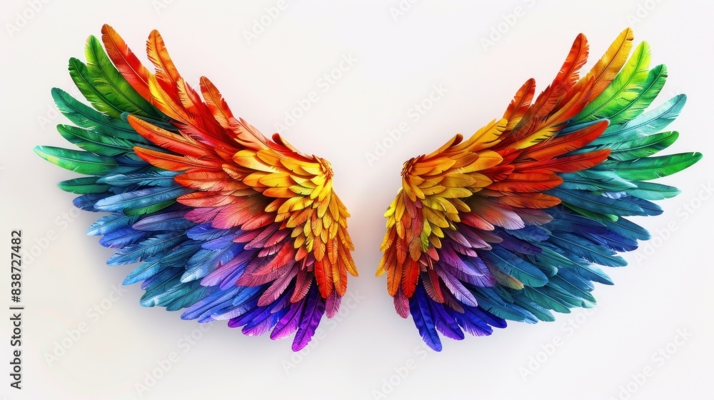 Rainbow pride wings isolated on a transparent background.
