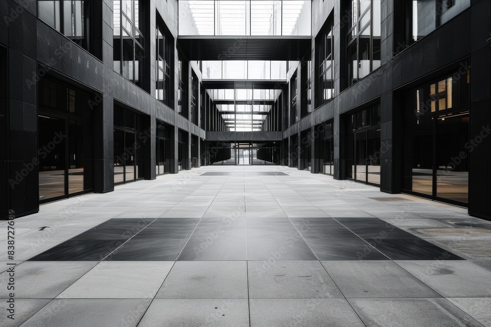 Contemporary architecture with an expansive empty square Contemporary architecture with an expansive empty square