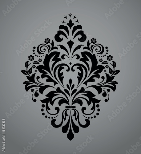 Damask graphic ornament. Floral design element. Black and gray vector pattern