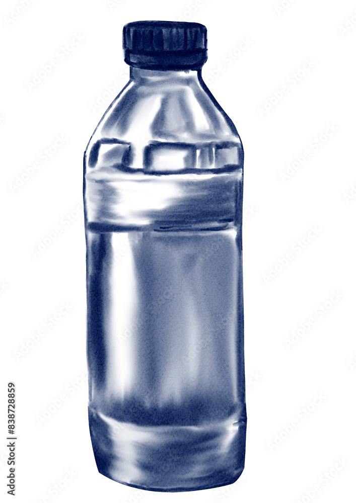 Water bottle. Watercolor illustration in blue. Water bottle. Watercolor illustration in blue.