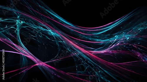 Futuristic Dark Abstract Background: Neon Dots and Fluid Waves, Dynamic Tech and Fluidity: Shimmering Neon Dots on Dark Background, Mesmerizing Dark Abstract: Radiant Network and Liquid Light Waves, 