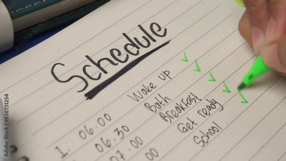 top view of dailiy routine checklist on book top view of dailiy routine checklist on book