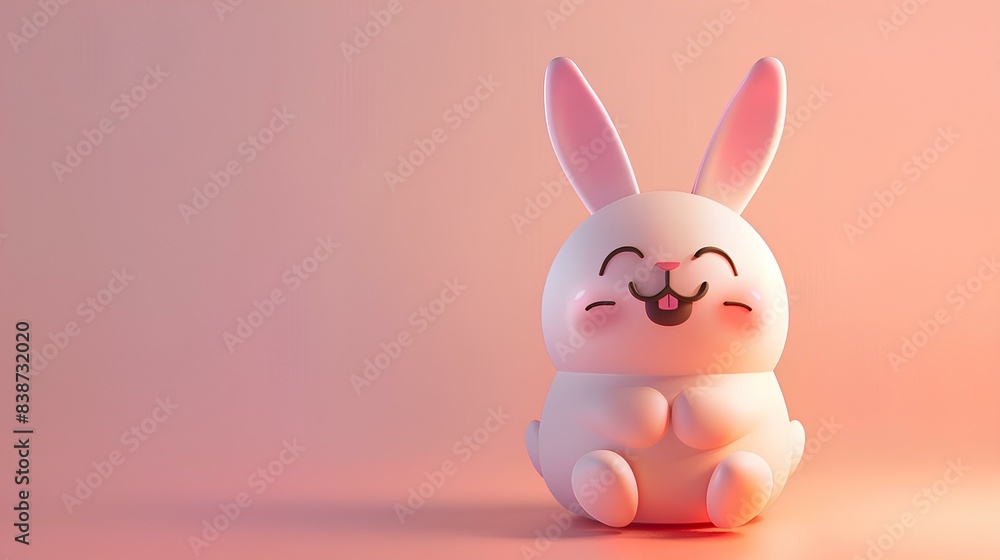 A cute clay figure of a happy bunny, designed in soft pastel hues, rendered in Blender 3D, against a smooth, gradient matte background.