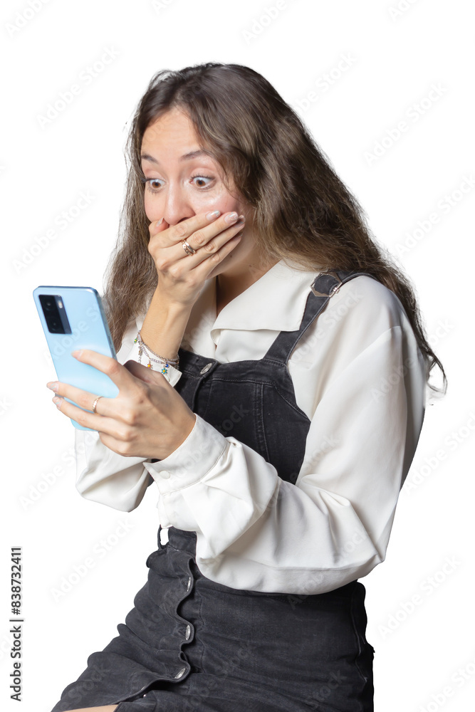 Surprised Woman Looking at Her Phone Surprised Woman Looking at Her Phone