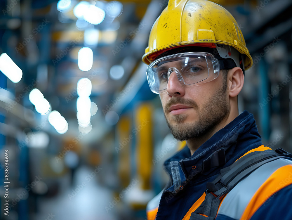 A man in a hard hat and safety glasses. A man in a hard hat and safety glasses.