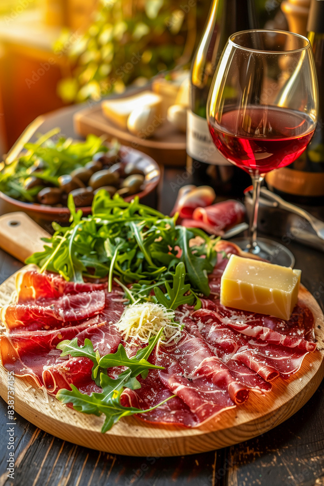 Carpaccio di Manzo with arugula and parmesan, in an elegant restaurant. Carpaccio di Manzo with arugula and parmesan, in an elegant restaurant.