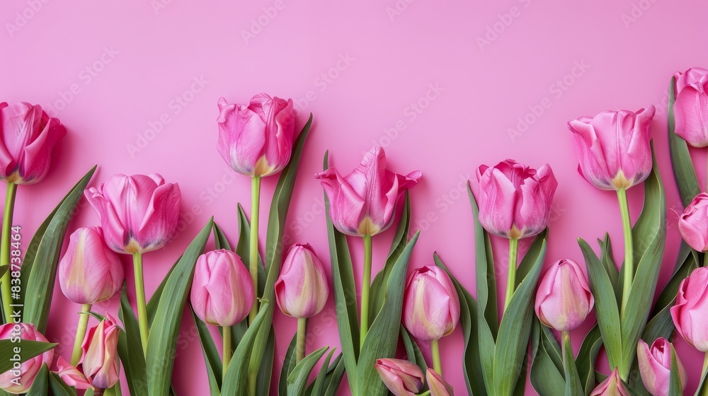 A pink background with pink tulips, copy space A pink background with pink tulips, copy space