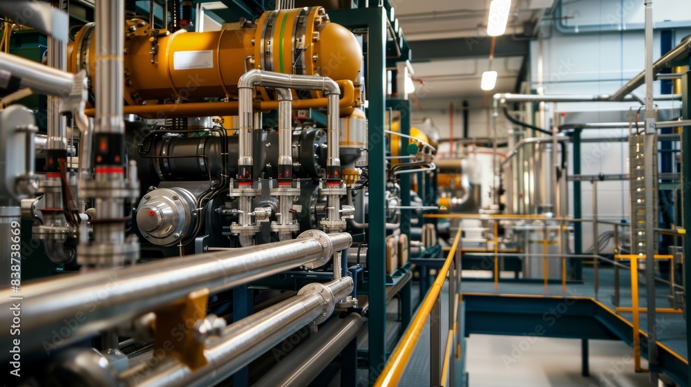 High-efficiency hydrogen production facility showcasing advanced industrial equipment and streamlined infrastructure. High-efficiency hydrogen production facility showcasing advanced industrial equipment and streamlined infrastructure.