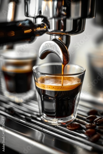 Professional Photography of a premium coffee machine brewing the perfect cup of espresso with artisanal precision, Generative AI