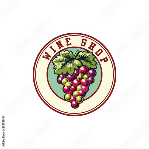 winery logo or icon, emblem. Label for menu design restaurant or cafe. Lettering vector illustration