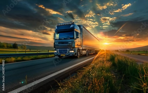 Truck transportation on the road at sunset which is very exciting © Harjo