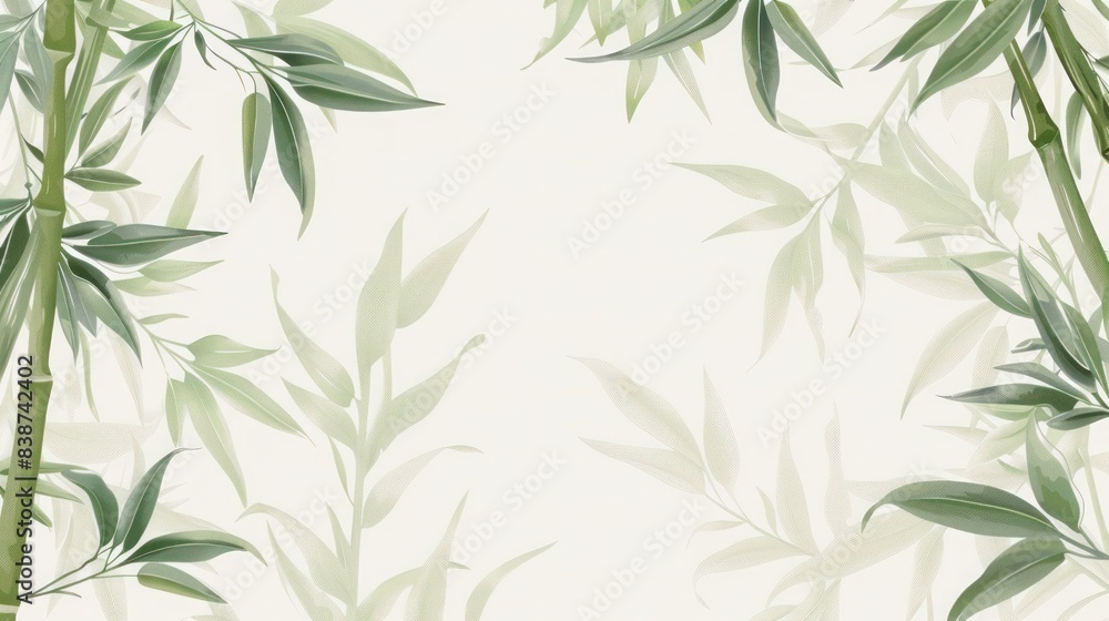 Bamboo border, muted greens, flat design, repeating pattern Bamboo border, muted greens, flat design, repeating pattern