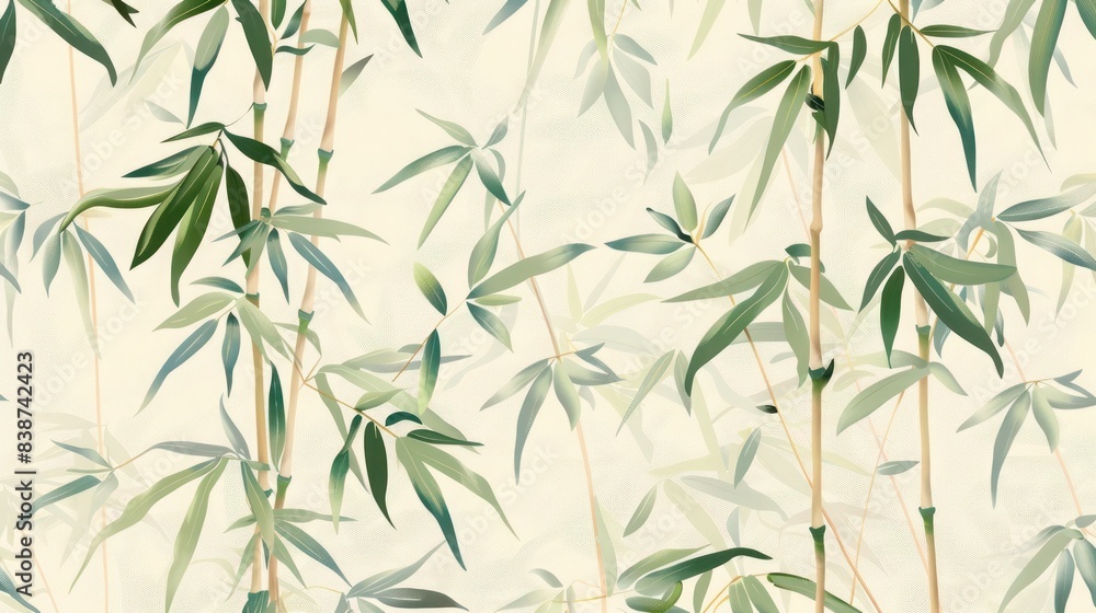 Bamboo border, muted greens, flat design, repeating pattern Bamboo border, muted greens, flat design, repeating pattern