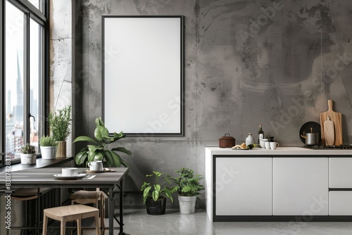 Poster mockup in scandinavian kitchen interior created with generative ai
