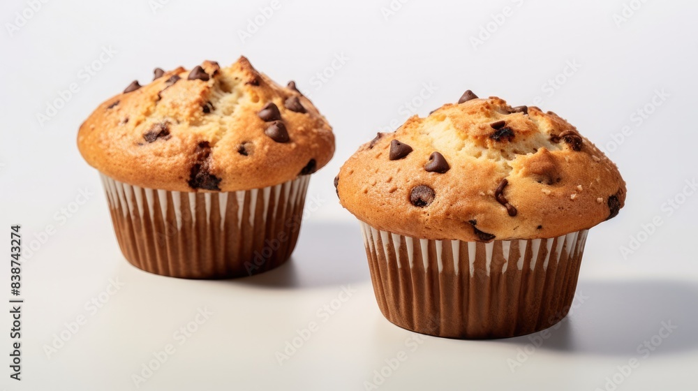 Chocolate Chip Muffins Isolated on white background Chocolate Chip Muffins Isolated on white background