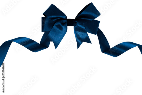 Dark Blue bow with ribbon, transparent and white background, PNG image.
