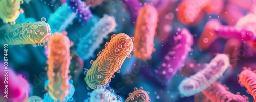 Microbes in fermented food close up, focus on, copy space colorful, Double exposure silhouette with food