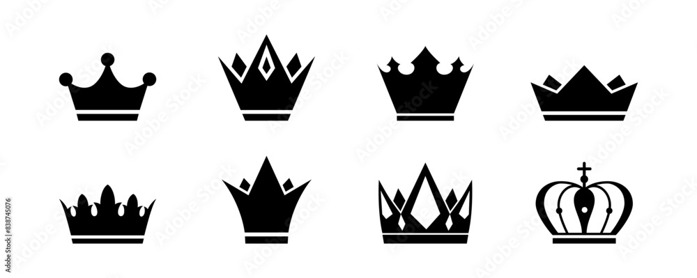 Vector crown icons or logos set. Crowns silhouettes isolated on white background. Vector crown icons or logos set. Crowns silhouettes isolated on white background.
