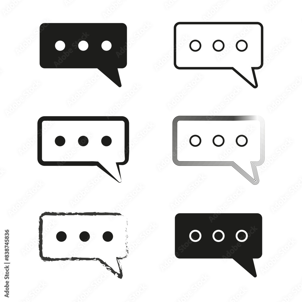 Chat bubble icons. Black and white. Different styles. Vector communication symbols. Chat bubble icons. Black and white. Different styles. Vector communication symbols.