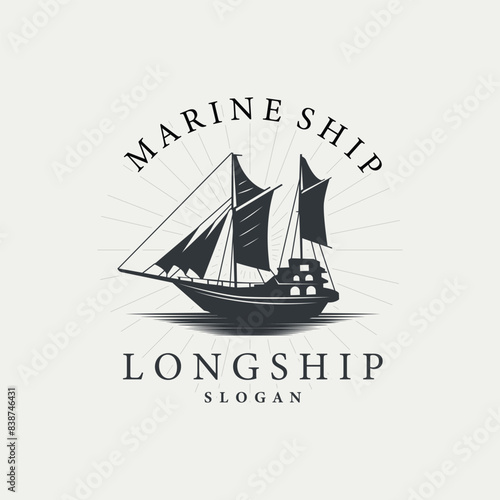 vintage viking longship warship logo traditional ocean sailboat silhouette design