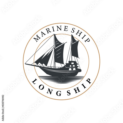 vintage viking longship warship logo traditional ocean sailboat silhouette design