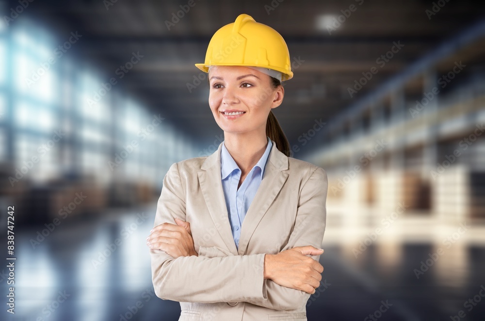 business person in helmet at construction site business person in helmet at construction site