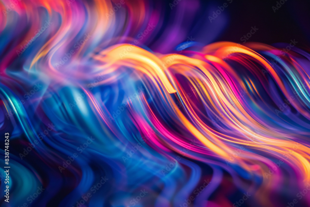 Naklejka premium Close-up of flowing abstract light streaks, showcasing a spectrum of colors for a visually stimulating bokeh effect