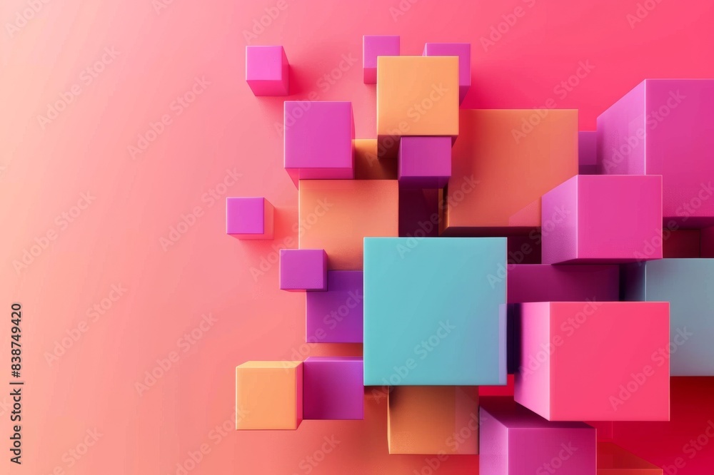 Colorful abstract 3D cubes composition with vibrant pink, purple, and orange tones on a gradient background. Colorful abstract 3D cubes composition with vibrant pink, purple, and orange tones on a gradient background.