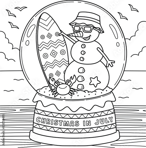 Christmas in July Snow Globe Coloring Page 