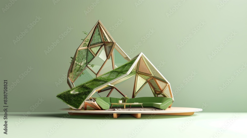 Modern eco-friendly tiny home with green architecture, featuring sustainable design elements and a minimalistic aesthetic. Modern eco-friendly tiny home with green architecture, featuring sustainable design elements and a minimalistic aesthetic.
