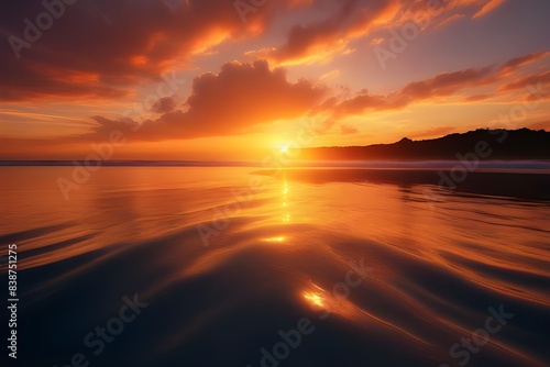 Glorious Sunset over Ocean Waves, Generative AI