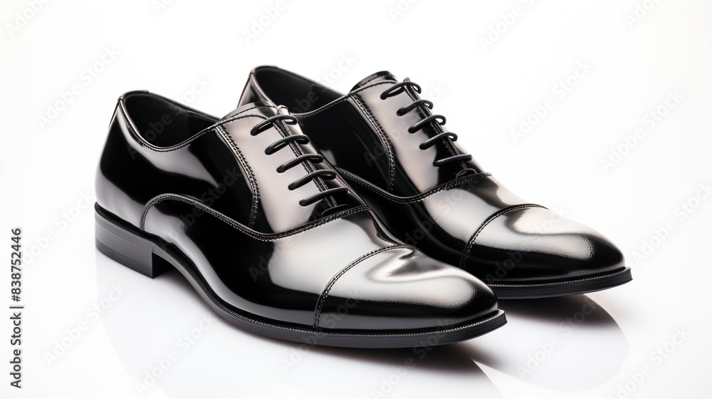 Two black shoes with shiny laces Two black shoes with shiny laces