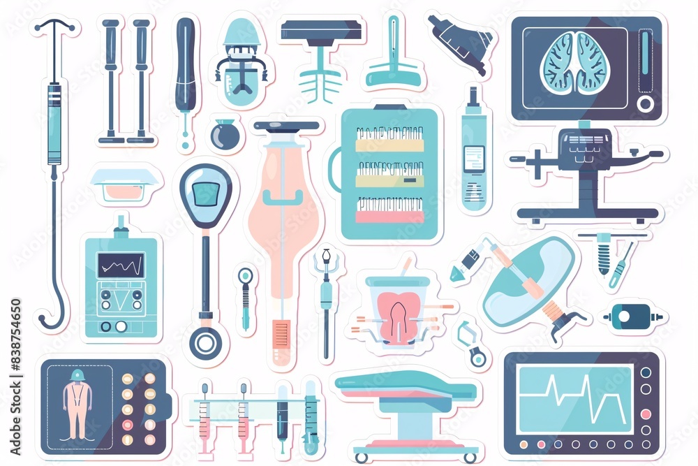 bundle sticker and clip art illustration set of medical equipment bundle sticker and clip art illustration set of medical equipment