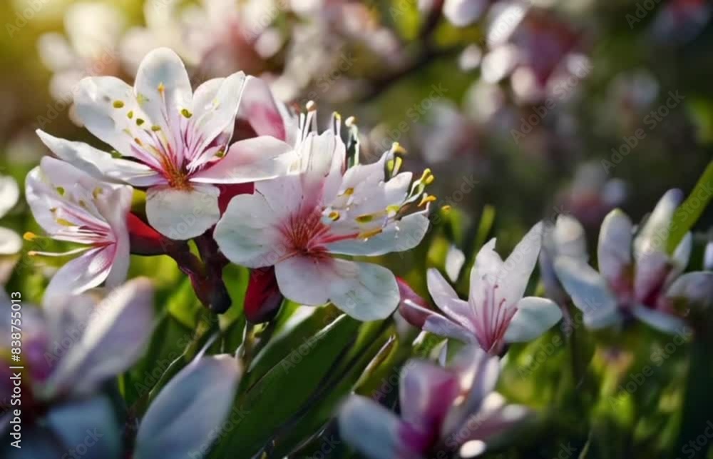 Blooming Almond Flowers in Springtime with Sunlight and Blurred Background - Nature Spring Flower Video Blooming Almond Flowers in Springtime with Sunlight and Blurred Background - Nature Spring Flower Video