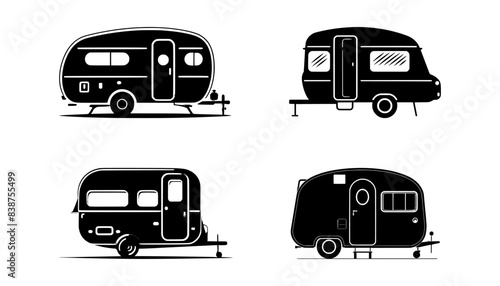set of caravan silhouettes, isolated background