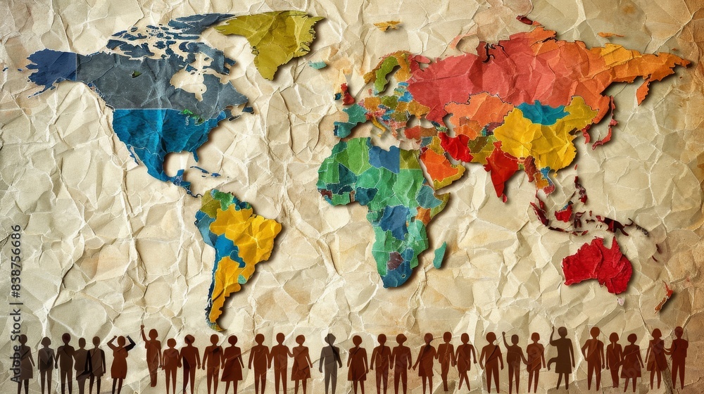 Fototapeta premium Celebrating World Population Day with Vibrant Infographics on Textured Paper