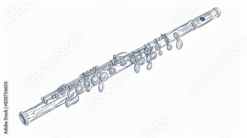 Tilted angle view of a flute, hand-drawn doodle style, intricate sketch lines, isolated on a pristine white background photo