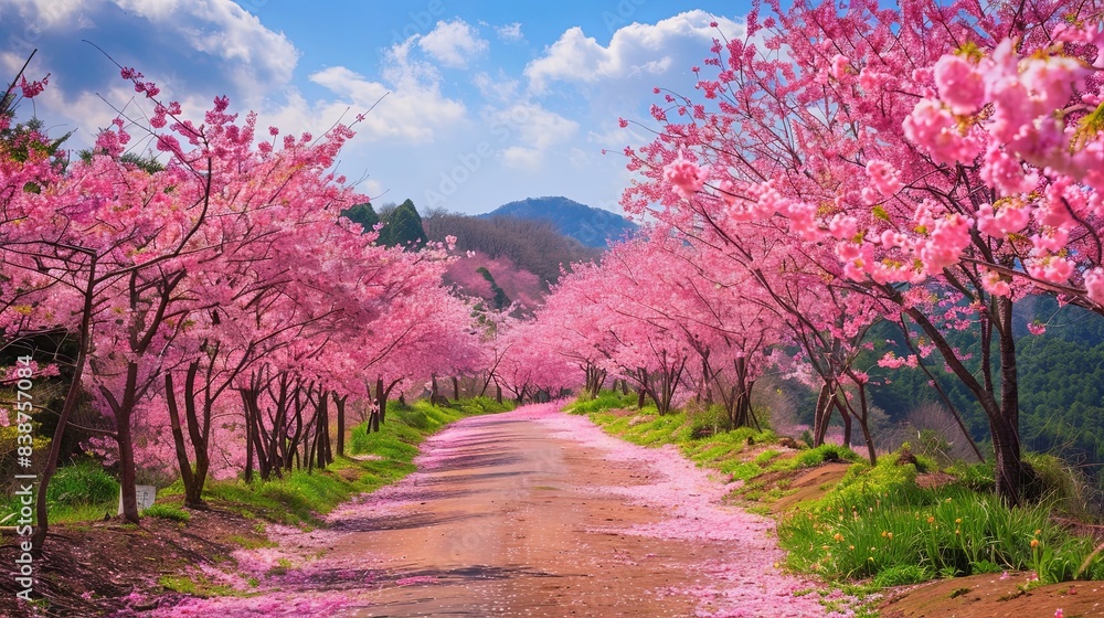 YOSHINO, JAPAN - APRIL Cherry blossoms at Mt. Yoshino on April in Yoshino, Japan. It was designated as part of a UNESCO World Heritage Site YOSHINO, JAPAN - APRIL Cherry blossoms at Mt. Yoshino on April in Yoshino, Japan. It was designated as part of a UNESCO World Heritage Site