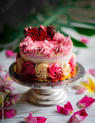 Elegant Valentine s Day Cake Decorated with Red Hearts