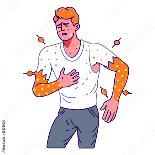 a man having muscle spasms, white background