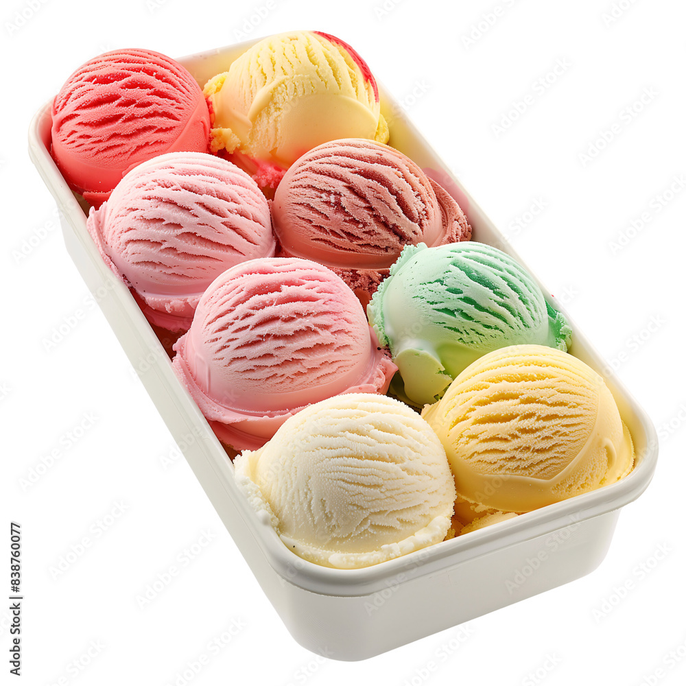 Assorted Ice Cream Scoops in a White Tray Isolated on Black Assorted Ice Cream Scoops in a White Tray Isolated on Black