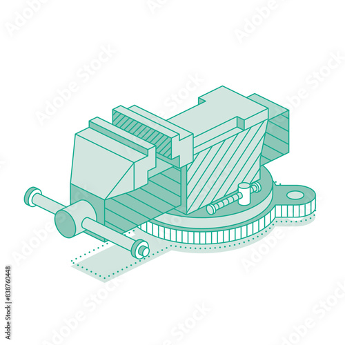 Isometric vise. Work tool. Outline object isolated on white background.