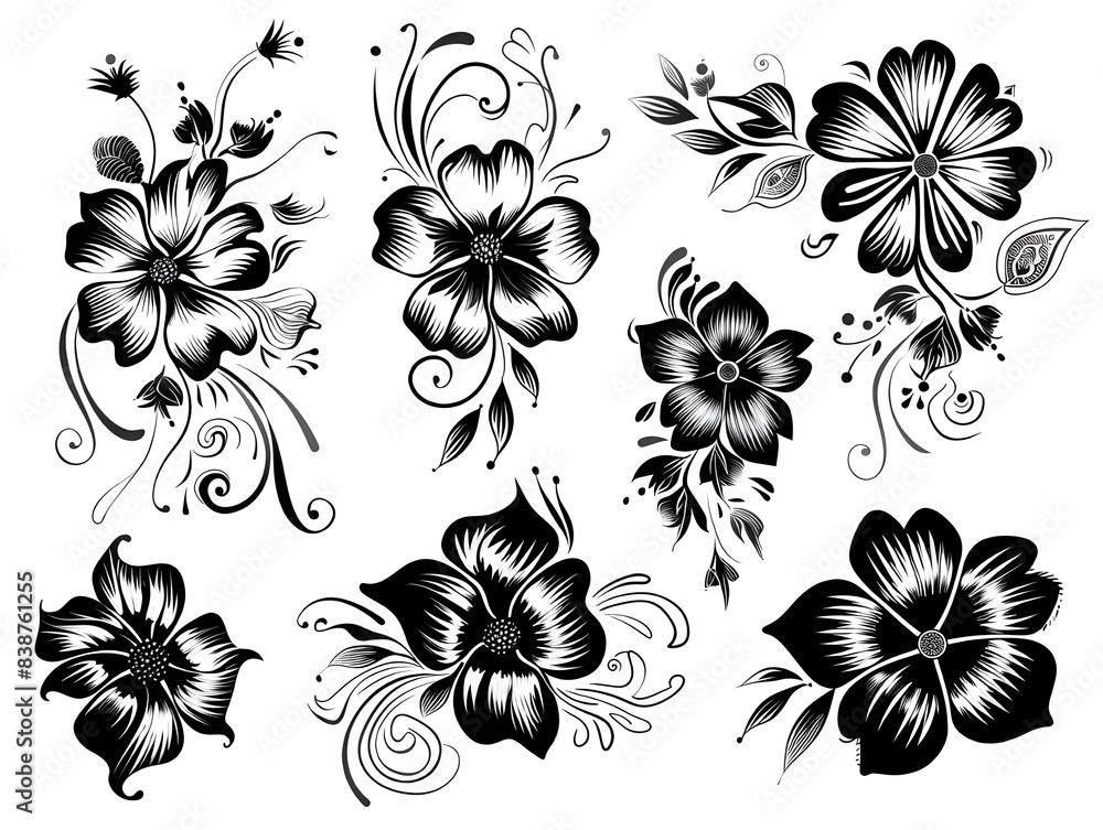 Fototapeta premium black and white floral elements
