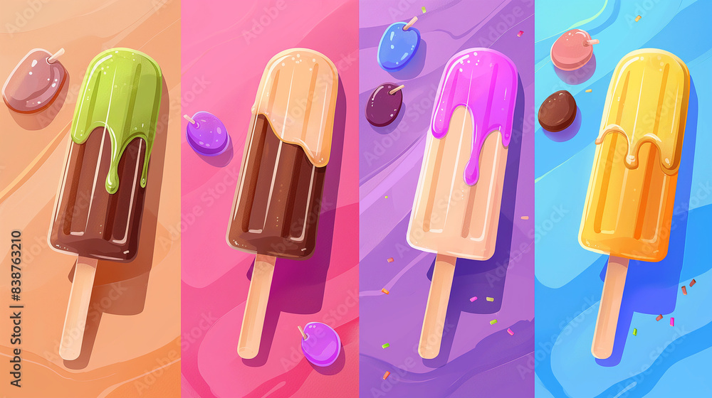 Illustration of fresh summer ice cream on a colorful background Illustration of fresh summer ice cream on a colorful background
