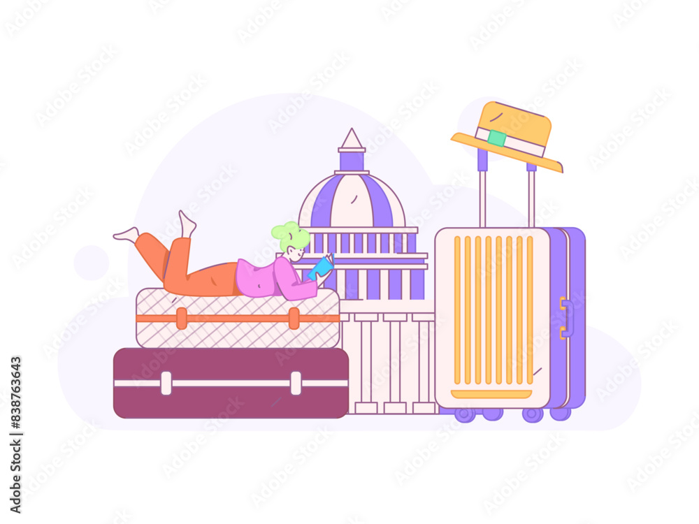 Obraz premium Holiday travel travel characters internet background vector hand drawn illustration 