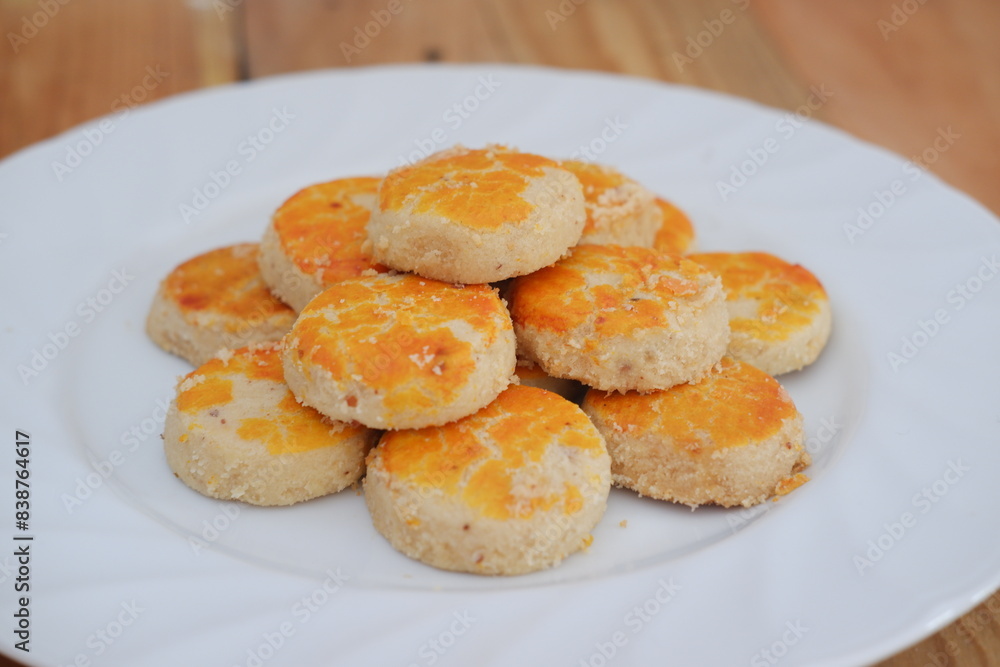 peanut cookies on a white plate, closeup of photo peanut cookies on a white plate, closeup of photo