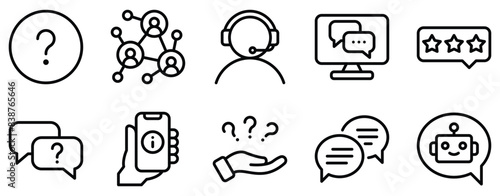 Frequently Asked Questions Icon Set Crisp Line Style Collection