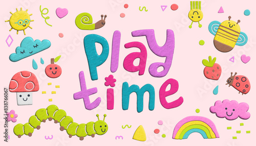 Set of colorful 3d plasticine posters - vector illustration. Cute childish banners collection.