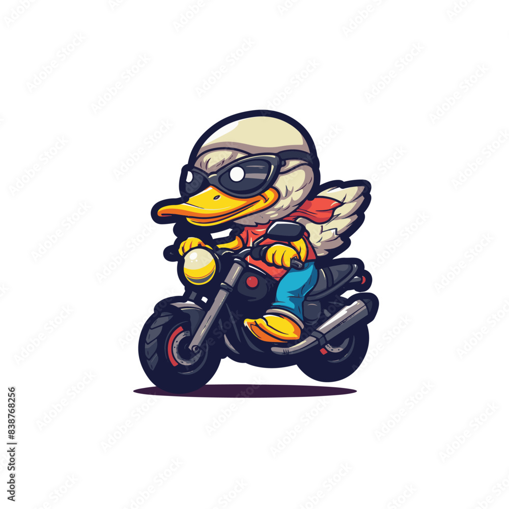 Vector design of a duck riding a cute motorcycle Vector design of a duck riding a cute motorcycle